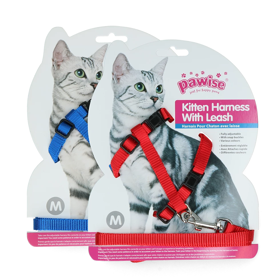 Euro Joe Pawise Kitten Harness Leash-Red/Blue