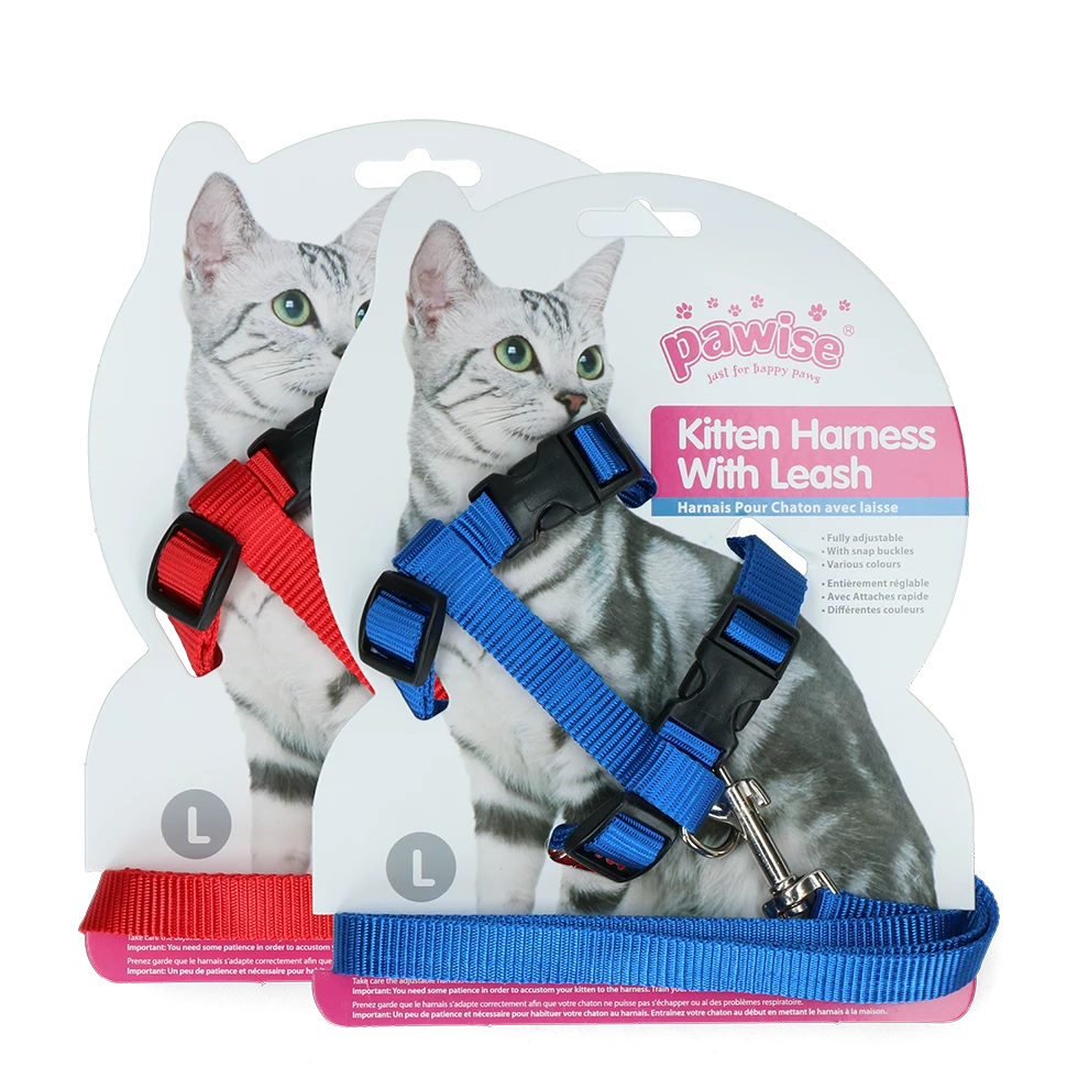 Euro Joe Pawise Kitten Harness Leash-Red/Blue